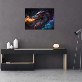 Obraz na szkle - Smok plujący płomieniami (70x50 cm)