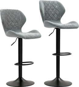 HOMCOM Hokery Barowe w Zestawie 2 szt., Regulowane Krzesła Kuchenne z Oparciem, Mechanizm Gazowy, Podnóżek, Obracane, Szary