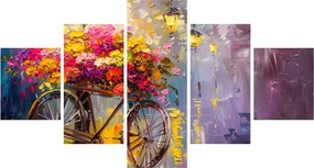 Obraz - Koło z kwiatami (125x70 cm)