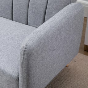 HOMCOM Sofa do spania, dwuosobowa sofa materiałowa, z funkcją spania, polyester stylizowany na len, drewno kauczukowe, 173 x 75 x 73 cm, szara