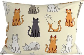 Poliestrowo-bawełniana poszewka na poduszkę COLORED CATS POLY 50x70 cm, kremowy