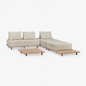 Zestaw Ogrodowy Z 3-częściową Modułową Sofą Typu Leżanka Z Stolikiem Nocnym I Stolikiem Kawowym 95x95 Cm W Kolorze Portet Acacia Gardenia Biel - Sklum