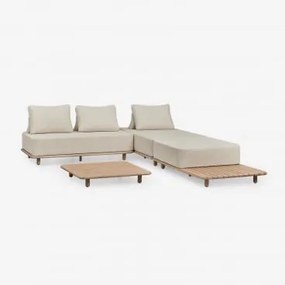Zestaw Ogrodowy Z Modułową Sofą Chaise Longue 3-częściową Z Stolikiem Bocznym I Stolikiem Kawowym 95x95 Cm Z Akacji Portet Jasny Akacjowy Brąz - Sklum