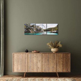 Obraz - Plaża z żaglówką (z zegarem) (90x30 cm)