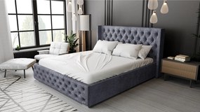 Emporius Rolia łóżko chesterfield 140x200 - pojemnik i stelaż, wysoka jakość - łóżko dwuosobowe 140x200 w stylu glamour - aksamit, ciemny szary (Paros 6)