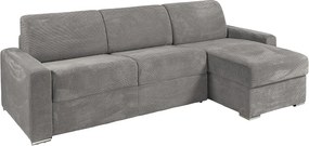 Kanapa narożna rozkładana uniwersalna typu ekspres z welwetu sztruksowego w jasnym szarym kolorze - Powierzchnia spania na szerokich listwach 160 cm - Materac 22 cm z pamięcią kształtu - CALITO