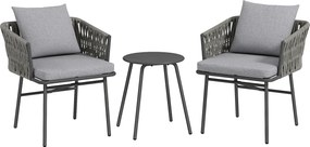 Outsunny 3-częściowy Zestaw Mebli Ogrodowych, 2 Krzesła, 1 Stół, Zestaw Bistro, Sztuczny Rattan, Rama Stalowa, Stół Metalowy, 4 Poduszki, Szary