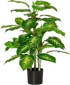 HOMCOM Sztuczna roślina Difenbachia, Roślina z plastiku w cementowej doniczce, Do wnętrz i na zewnątrz, 95 cm, Zielona