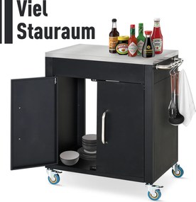 Homcom Wózek do grillowania - wózek na grill, mały wózek na grill, duży wózek na grill, wózek na grill dla ogrodu, Stal Szlachetna Czarny | Aosom PL