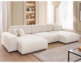 Kremowy sztruksowy rozkładany narożnik ze schowkiem (w kształcie litery U) Sarina – Ropez