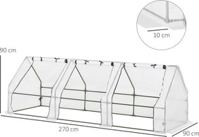 Outsunny Szklarnia z 3 otwieranymi oknami, folia z siatki PE, Szklarnia foliowa ze stali, Szklarnia na balkon, ogród, dom dla pomidorów 270x90x90cm, Szklarnia na warzywa, kwiaty, rośliny, Biała
