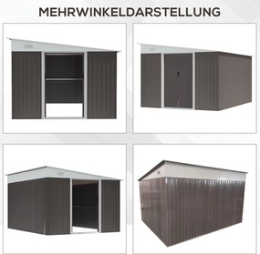 Outsunny Metalowa szopa ogrodowa z pochyłym dachem Przesuwne drzwi Zabezpieczenie narzędzi Szary 28x345x201cm | Aosom PL