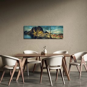 Obraz wioski rybackiej w Norwegii (z zegarem) (90x30 cm)