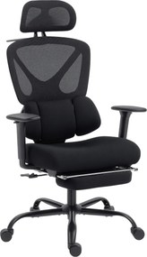 HOMCOM Ergonomiczne krzesło biurowe na kółkach, tkanina siatkowa, podparcie lędźwiowe, fotel komputerowy z podłokietnikami, regulowany zagłówek