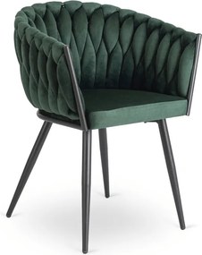Krzesło Tapicerowane Plecione do Salonu ELENA Zielone Welurowe Nowoczesne Loft
