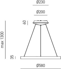 Krizia lampa wisząca LED 50 W, ściemnialna, 2900 lm, ciepłe światło 3000 K, pierścień szczotkowane złoto, Ø60 cm