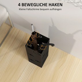 HOMCOM Metalowy Stojak na Parasole, 4 Haczyki, Motywy Chmur i Parasoli, Tacka na Wodę, Czarny