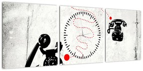 Obraz - Rysunek telefonu w stylu Banksy (z zegarem) (90x30 cm)