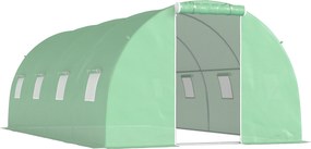 Outsunny Szklarnia Foliowa z 8 Oknami z Siatką przeciw Owadom Solidna Folia Stelaż Stalowy 6x3x2m Zielony | Aosom PL