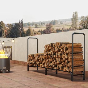 Outsunny Stojak na drewno kominkowe, 0,6 m³, z pokrywą, malowany proszkowo metal, do 200 kg, Czarny/Ciemnozielony