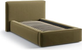 Zielone tapicerowane łóżko jednoosobowe ze schowkiem ze stelażem 90x200 cm Jodie – Micadoni