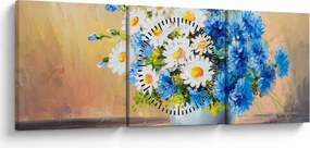 Malowany obraz wazonu z kwiatami (z zegarem) (90x30 cm)