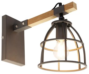 Inteligentna lampa ścienna ciemnoszara z drewnem, regulowana, w tym WiFi A60 - ArthurPrzemysłowy Oswietlenie wewnetrzne