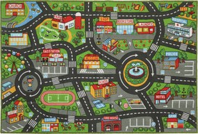 AIYAPLAY Mata do zabawy dla dzieci, mata 200x150x0,5 cm, antypoślizgowa mata z motywem miasta do pokoju dziecięcego | Aosom PL