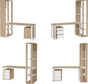 Biurko z regałem i kontenerkiem Sign jackson hickory/biały mat