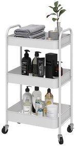 HOMCOM Wózek serwisowy z 3 poziomami, wózek kuchenny, wózek do przechowywania, wózek pomocniczy do kuchni i salonu, stal, biały