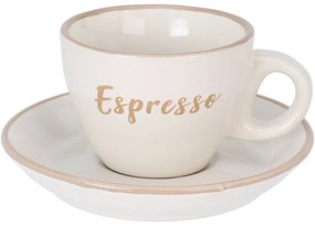 Filiżanka kamionkowa ze spodkiem do espresso, 100 ml, kremowy