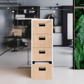 Metalowa szafa kartotekowa SARA V4, 460 x 1320 x 620 mm, Eco Design: biała/ dąb sonoma