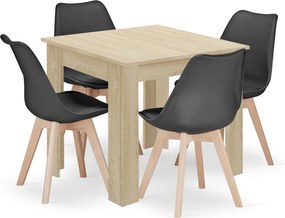 Zestaw stół z 4 krzesłami Savio 019, 80x80 cm, dąb sonoma, krzesła czarne