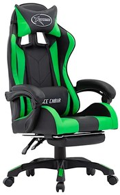 Czarno-zielony fotel gamingowy  z podnóżkiem - Mari 3X