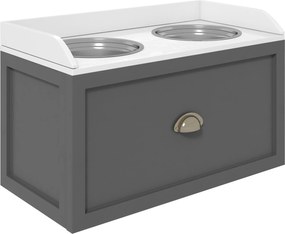 PawHut Stacja karmienia Podwyższone Miseczki 1 Przechowywanie 2 Miseczki ze stali nierdzewnej, 60 x 30 x 42 cm, Biały