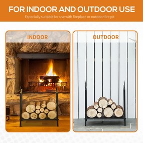 Outsunny Stojak na drewno kominkowe 44,5×33×46,5 cm — czarny, z uchwytami