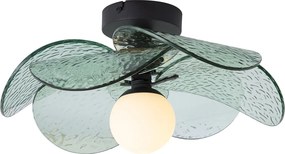 Designerska lampa sufitowa czarna z zielonym żebrowanym szkłem - Kemner