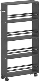 HOMCOM Półka wielofunkcyjna na kółkach, smukły design, 4 przegrody, 45x15x91 cm, czarny | Aosom PL