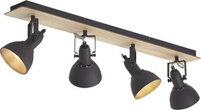 Czarny reflektor sufitowy z drewnem, 4-punktowy, obrotowy i przechylny - JakubPrzemysłowy Oswietlenie wewnetrzne