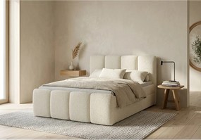 Stylowe łóżko tapicerowane KORA 140x200 cm w tkaninie CENTAUR 1 złamanej bieli