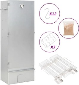 Wędzarnia piekarnikowa BBQ ze stali ocynkowanej z generatorem zimnego dymu, termometrem, 12 hakami i 3 rusztami, 44,5x29x110 cm