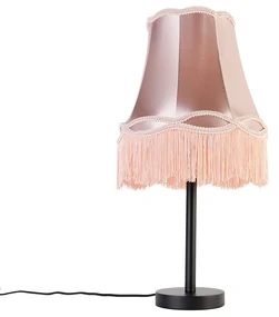 Klasyczna lampa stołowa czarna z abażurem granny pink 30 cm - Simplo klasyczny/Antyczny Oswietlenie wewnetrzne