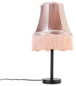 Klasyczna lampa stołowa czarna z abażurem Granny różowym 30 cm - Simplo klasyczny/Antyczny Oswietlenie wewnetrzne