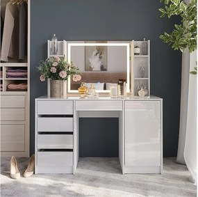 Stół toaletowy biały/biały wysoki połysk 128.2x50.1x76 sherry