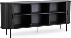 Komoda do Salonu Rozsuwana TRISH 180 cm Czarna Dwudrzwiowa Ryflowana Nowoczesna