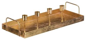Metalowy świecznik na 4 stożkowe świece,prostokątny, złoty, 36 x 16 x 7 cm