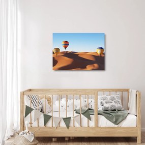 Obraz na szkle - latające balony na pustyni (70x50 cm)