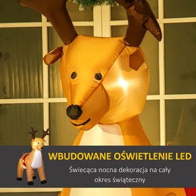 HOMCOM Nadmuchiwany renifer, 1,8 m, lampki LED, akcesoria, automatyczne nadmuchiwanie, żółty