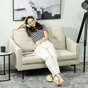 HOMCOM Sofa 2-osobowa z piankowym wypełnieniem i obiciem materiałowym, do salonu, sypialni, rama metalowa, kremowy