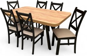 Zestaw 6 Krzeseł + Stół Zaowalony 90x90 rozkładany 190 cm Dąb Craft + Beż + nogi drewniane Y